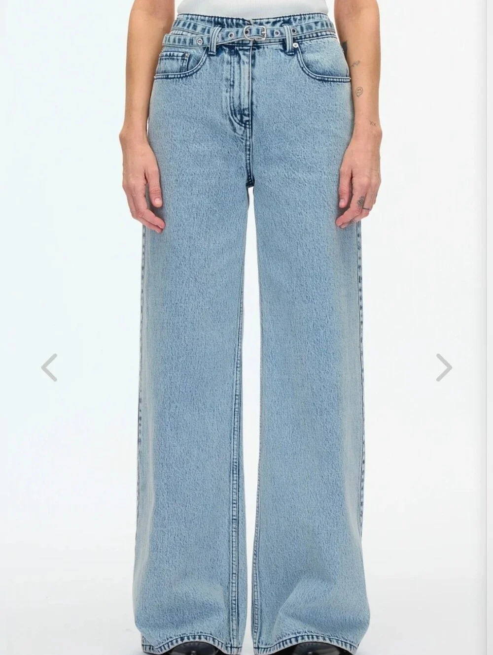 3.1 Phillip Lim Belted High Rise Wide-Leg Jeans, Malibu Blue - Size 12